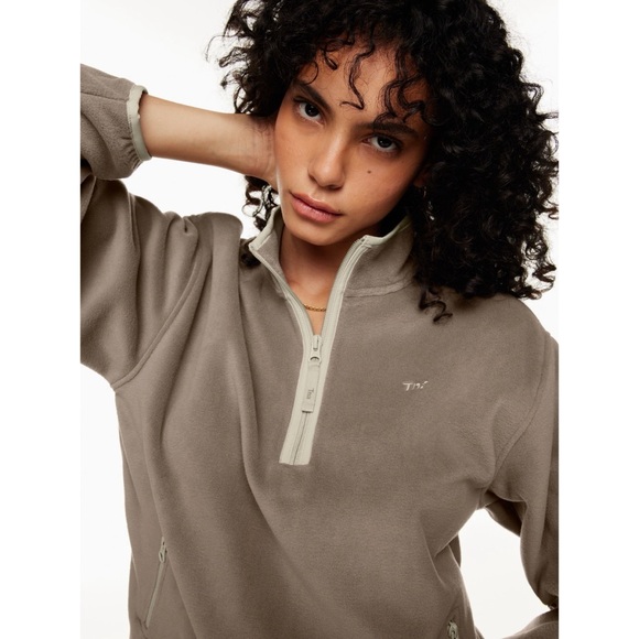 Aritzia TNA Sno Polar Quarter Zip Pullover Fleece Jacket Taupe Contrast Small - Picture 10 of 11